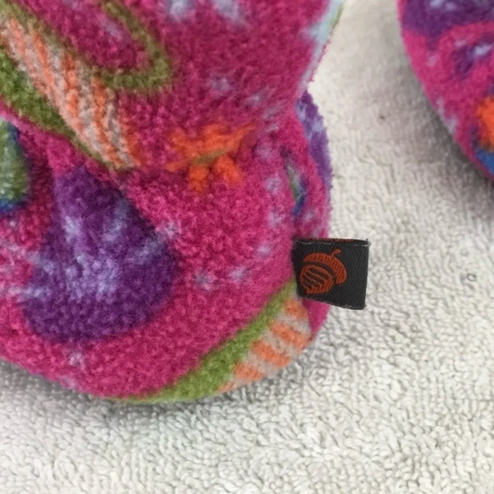 3/$25 Acorn Pink Abstract Floral Fleece Bootie House Slipper Shoe Size 6-12M
